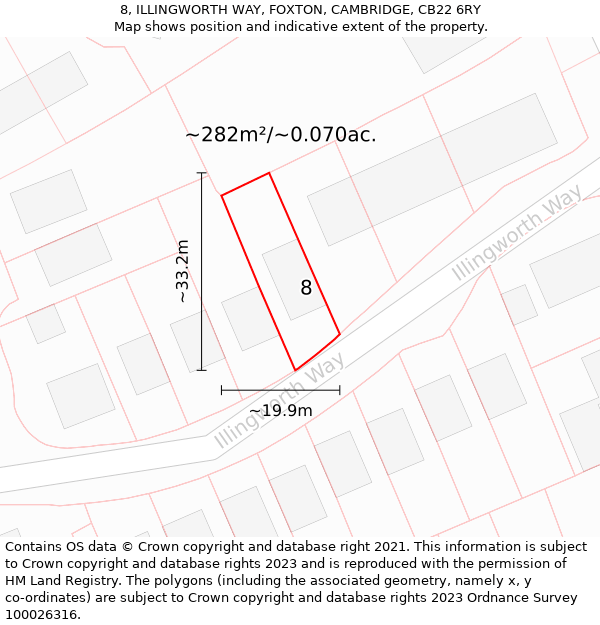 8, ILLINGWORTH WAY, FOXTON, CAMBRIDGE, CB22 6RY: Plot and title map