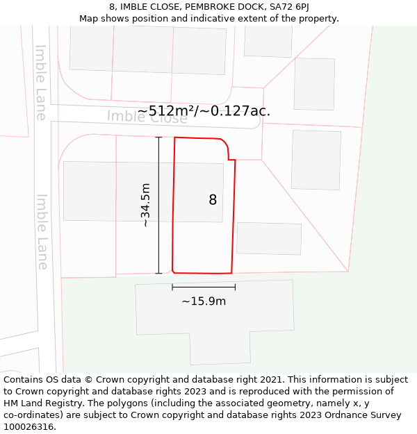 8, IMBLE CLOSE, PEMBROKE DOCK, SA72 6PJ: Plot and title map
