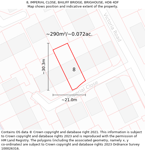 8, IMPERIAL CLOSE, BAILIFF BRIDGE, BRIGHOUSE, HD6 4DF: Plot and title map