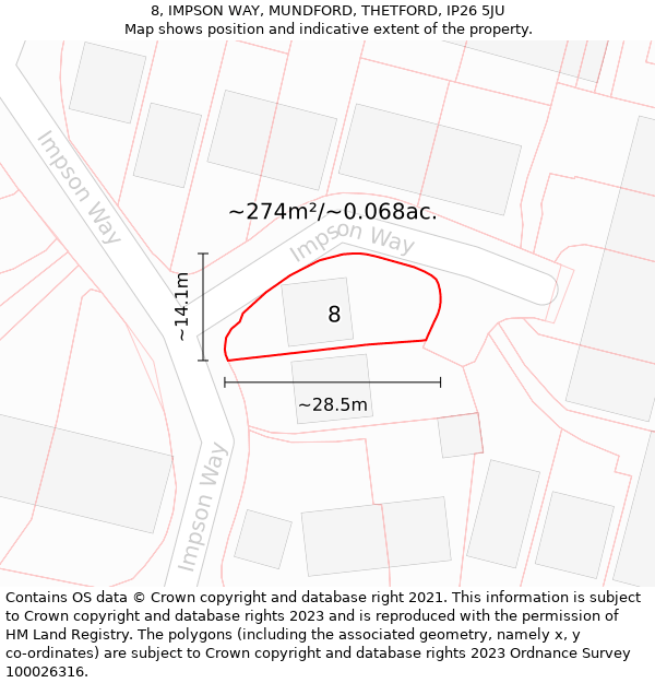 8, IMPSON WAY, MUNDFORD, THETFORD, IP26 5JU: Plot and title map