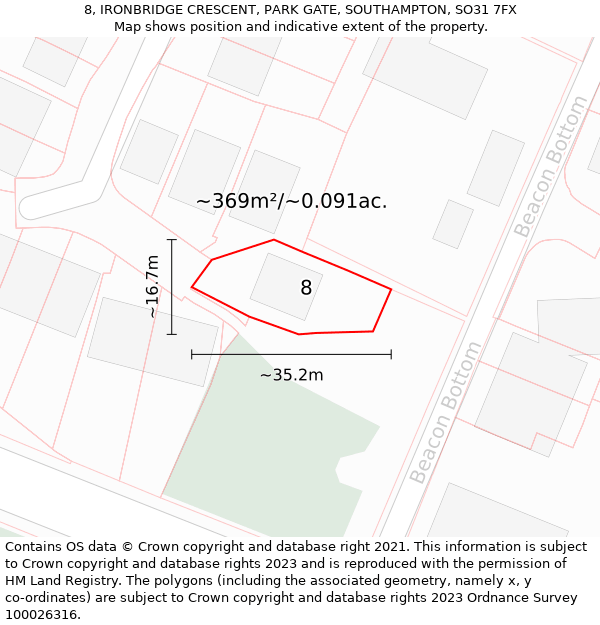8, IRONBRIDGE CRESCENT, PARK GATE, SOUTHAMPTON, SO31 7FX: Plot and title map