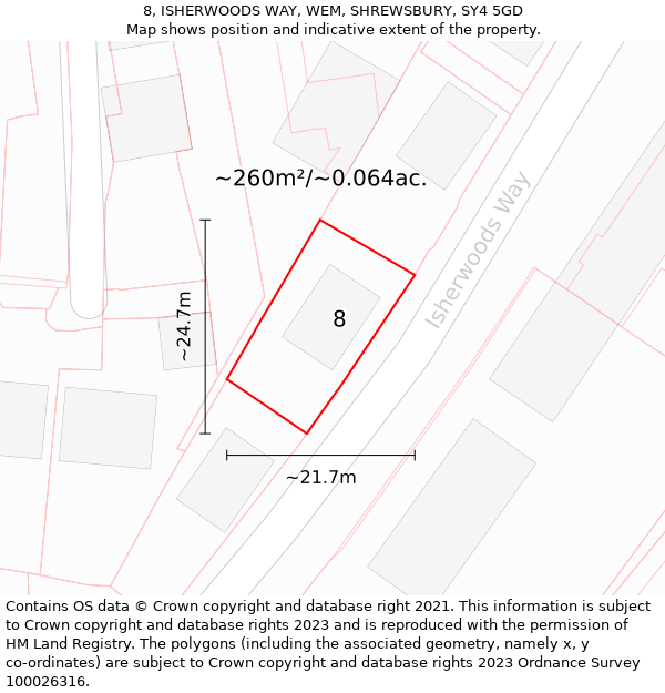 8, ISHERWOODS WAY, WEM, SHREWSBURY, SY4 5GD: Plot and title map