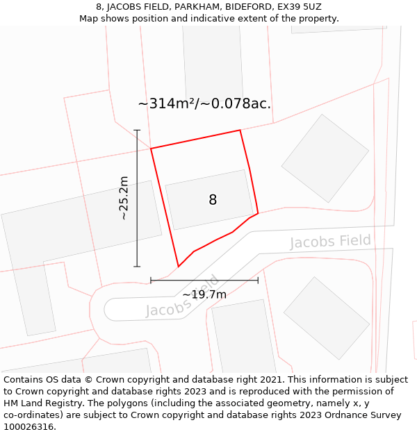 8, JACOBS FIELD, PARKHAM, BIDEFORD, EX39 5UZ: Plot and title map