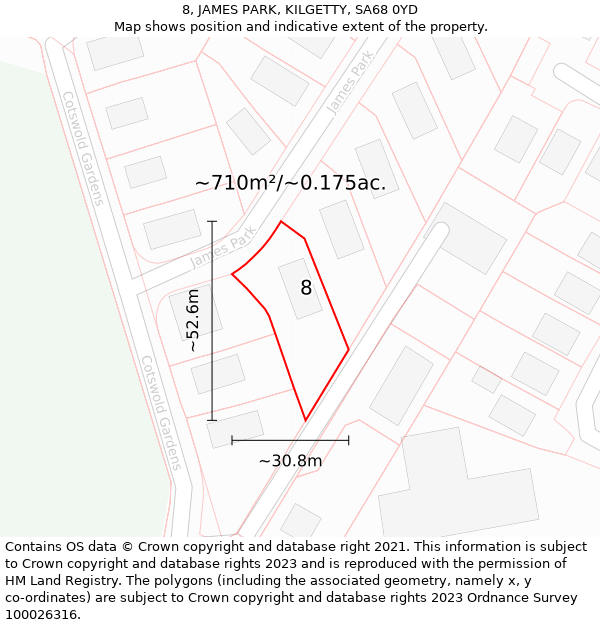 8, JAMES PARK, KILGETTY, SA68 0YD: Plot and title map