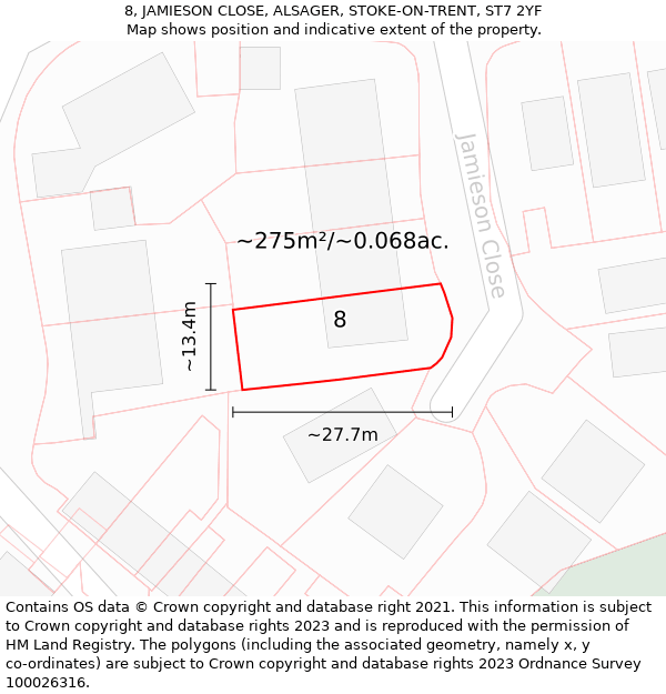 8, JAMIESON CLOSE, ALSAGER, STOKE-ON-TRENT, ST7 2YF: Plot and title map