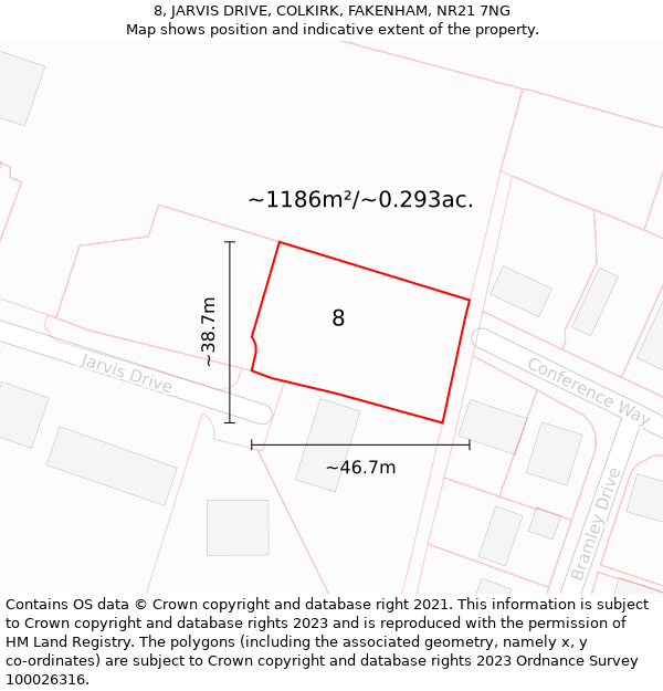 8, JARVIS DRIVE, COLKIRK, FAKENHAM, NR21 7NG: Plot and title map