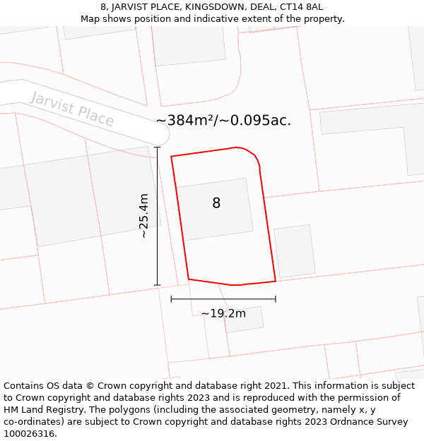 8, JARVIST PLACE, KINGSDOWN, DEAL, CT14 8AL: Plot and title map