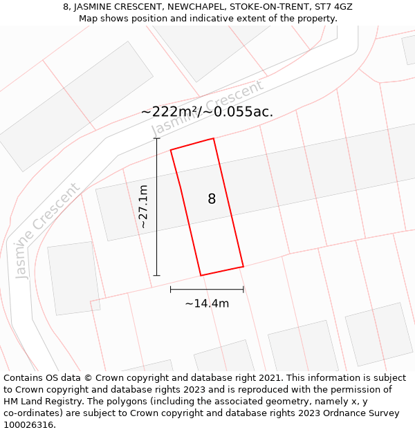 8, JASMINE CRESCENT, NEWCHAPEL, STOKE-ON-TRENT, ST7 4GZ: Plot and title map