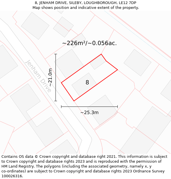 8, JENHAM DRIVE, SILEBY, LOUGHBOROUGH, LE12 7DP: Plot and title map