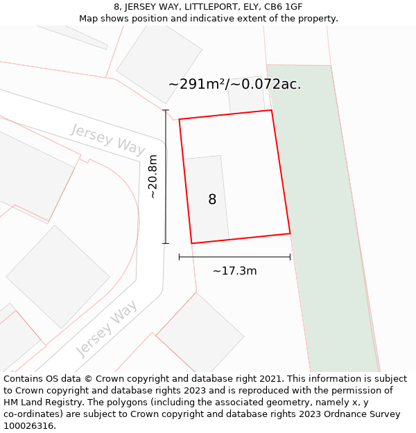 8, JERSEY WAY, LITTLEPORT, ELY, CB6 1GF: Plot and title map