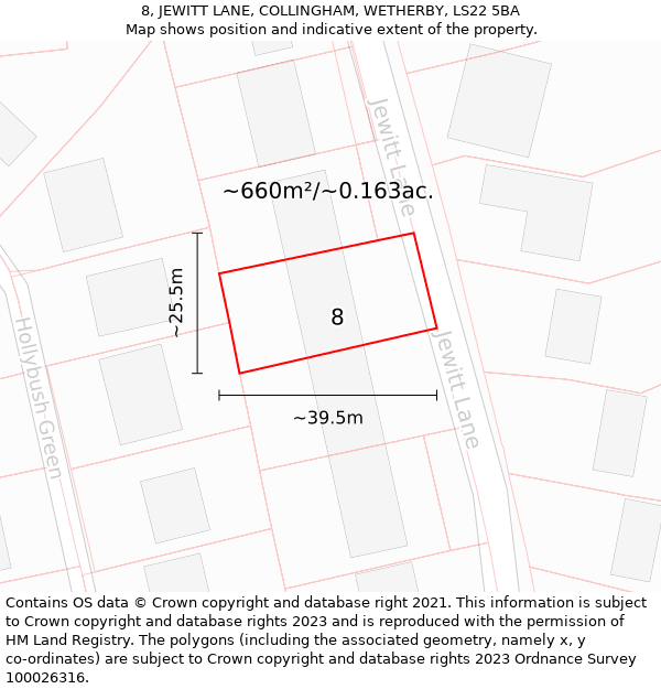 8, JEWITT LANE, COLLINGHAM, WETHERBY, LS22 5BA: Plot and title map