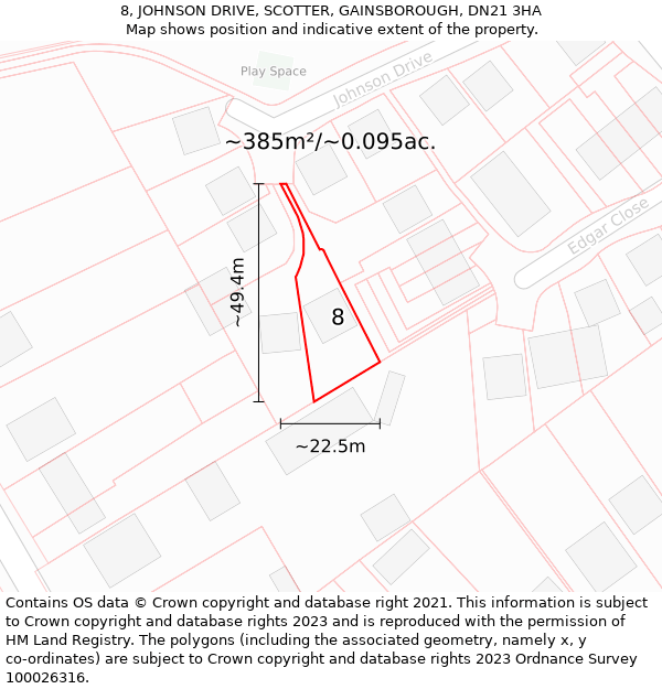 8, JOHNSON DRIVE, SCOTTER, GAINSBOROUGH, DN21 3HA: Plot and title map