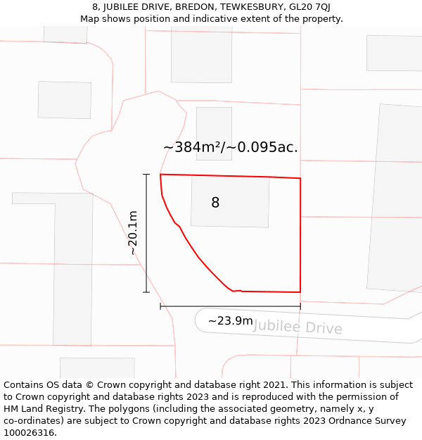 8, JUBILEE DRIVE, BREDON, TEWKESBURY, GL20 7QJ: Plot and title map