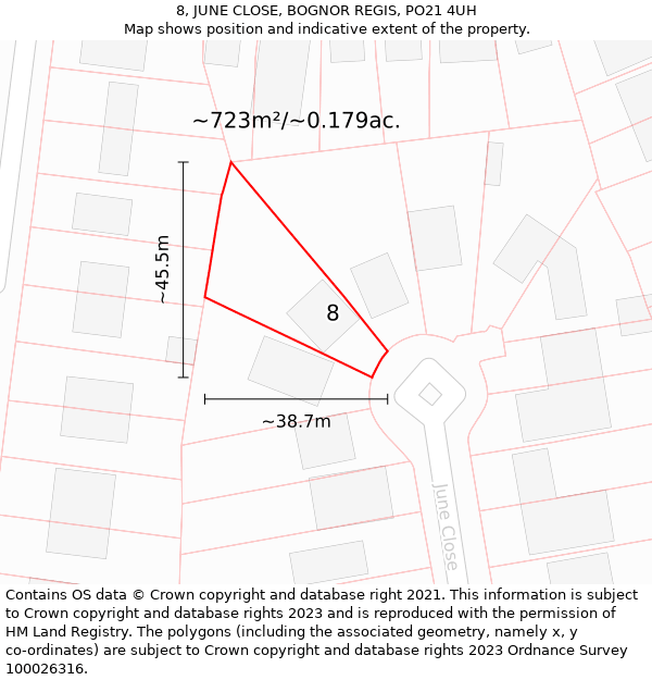 8, JUNE CLOSE, BOGNOR REGIS, PO21 4UH: Plot and title map