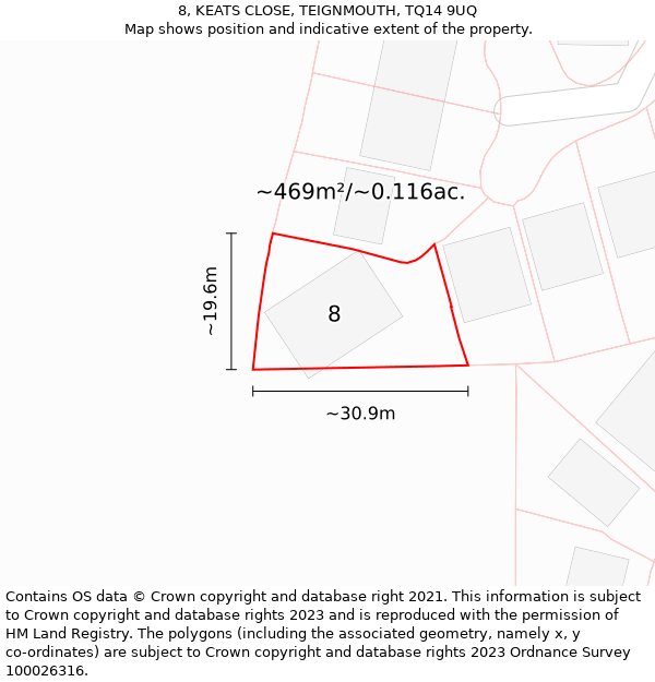 8, KEATS CLOSE, TEIGNMOUTH, TQ14 9UQ: Plot and title map