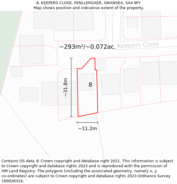 8, KEEPERS CLOSE, PENLLERGAER, SWANSEA, SA4 9FY: Plot and title map