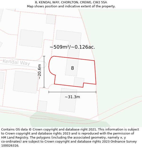 8, KENDAL WAY, CHORLTON, CREWE, CW2 5SA: Plot and title map