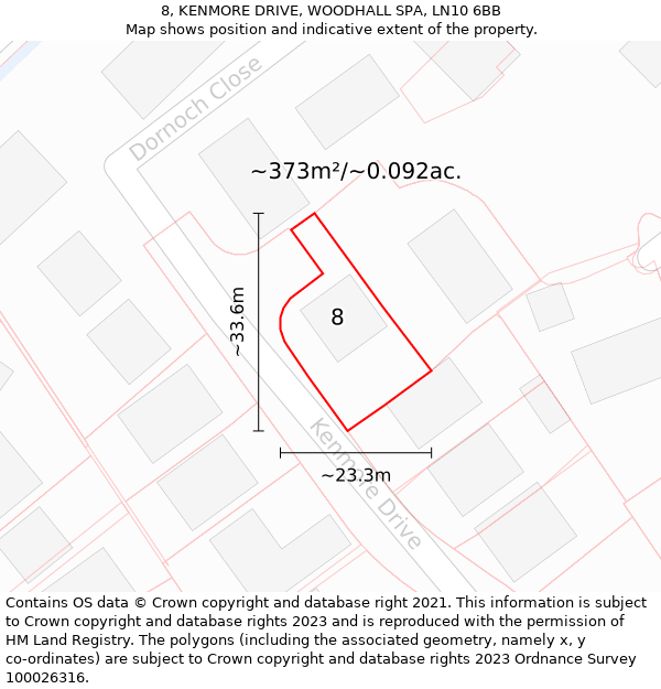 8, KENMORE DRIVE, WOODHALL SPA, LN10 6BB: Plot and title map