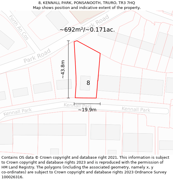 8, KENNALL PARK, PONSANOOTH, TRURO, TR3 7HQ: Plot and title map