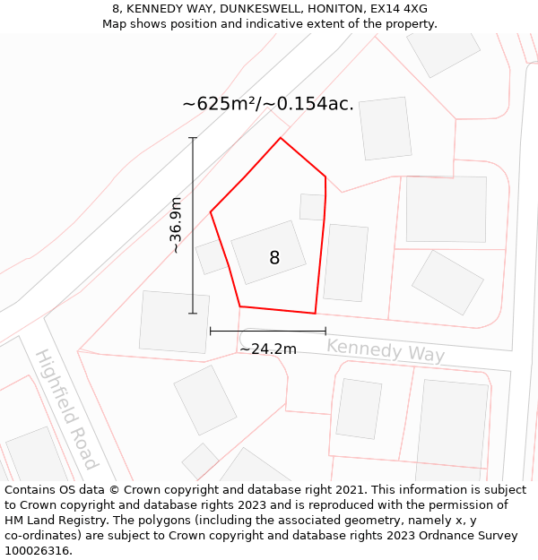 8, KENNEDY WAY, DUNKESWELL, HONITON, EX14 4XG: Plot and title map