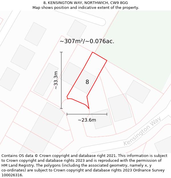 8, KENSINGTON WAY, NORTHWICH, CW9 8GG: Plot and title map