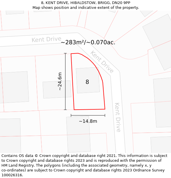8, KENT DRIVE, HIBALDSTOW, BRIGG, DN20 9PP: Plot and title map