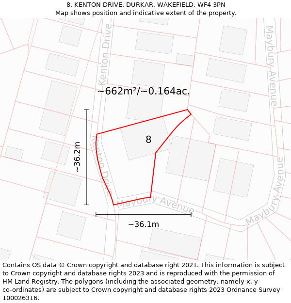 8, KENTON DRIVE, DURKAR, WAKEFIELD, WF4 3PN: Plot and title map