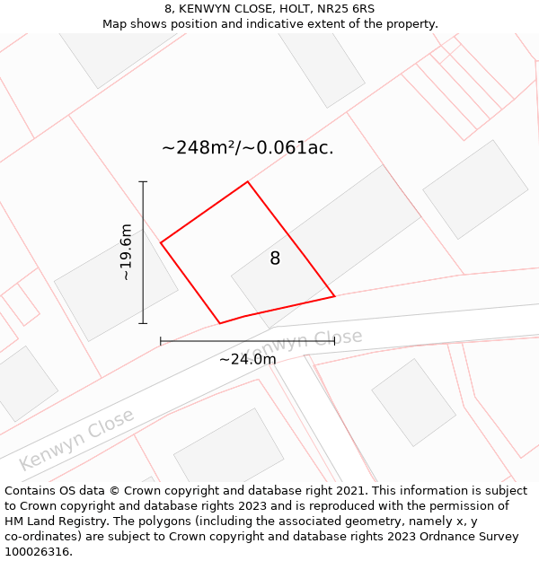 8, KENWYN CLOSE, HOLT, NR25 6RS: Plot and title map