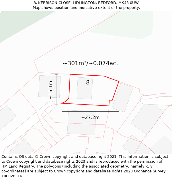 8, KERRISON CLOSE, LIDLINGTON, BEDFORD, MK43 0UW: Plot and title map