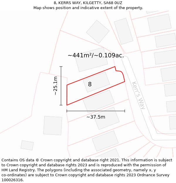 8, KERRS WAY, KILGETTY, SA68 0UZ: Plot and title map