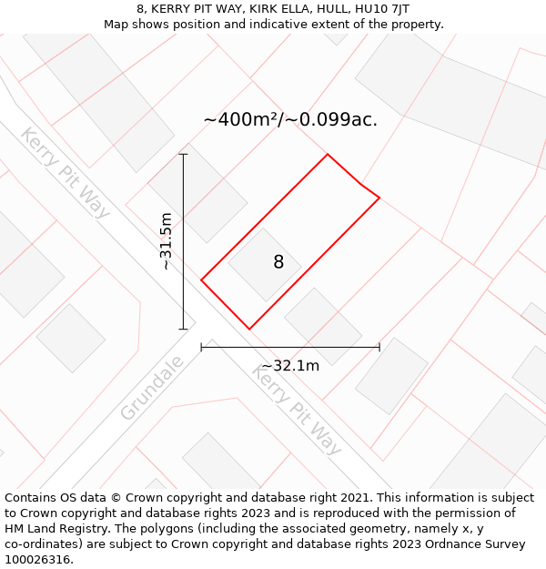 8, KERRY PIT WAY, KIRK ELLA, HULL, HU10 7JT: Plot and title map