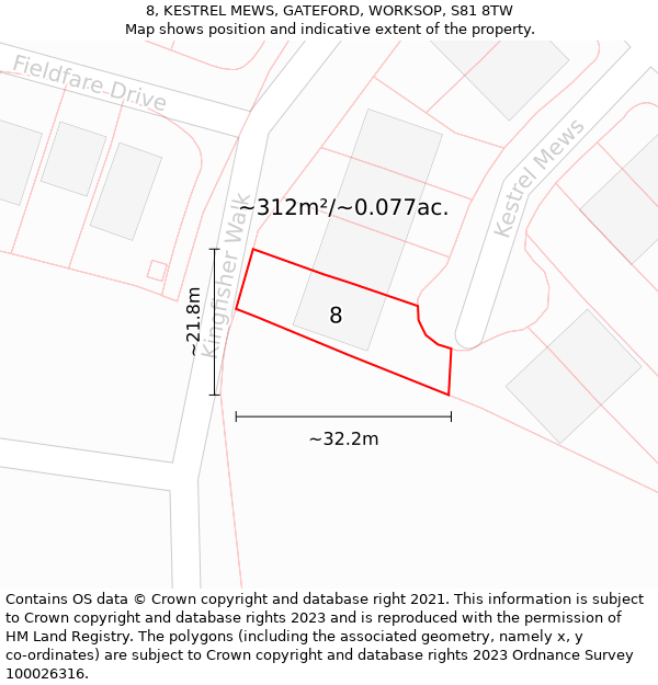 8, KESTREL MEWS, GATEFORD, WORKSOP, S81 8TW: Plot and title map