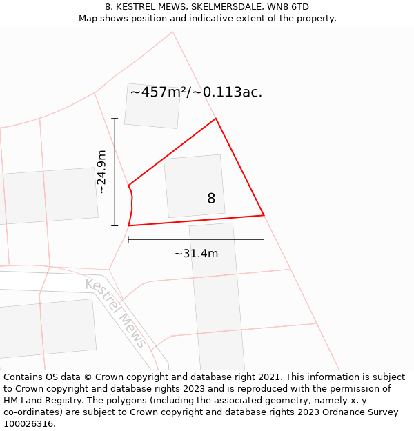 8, KESTREL MEWS, SKELMERSDALE, WN8 6TD: Plot and title map