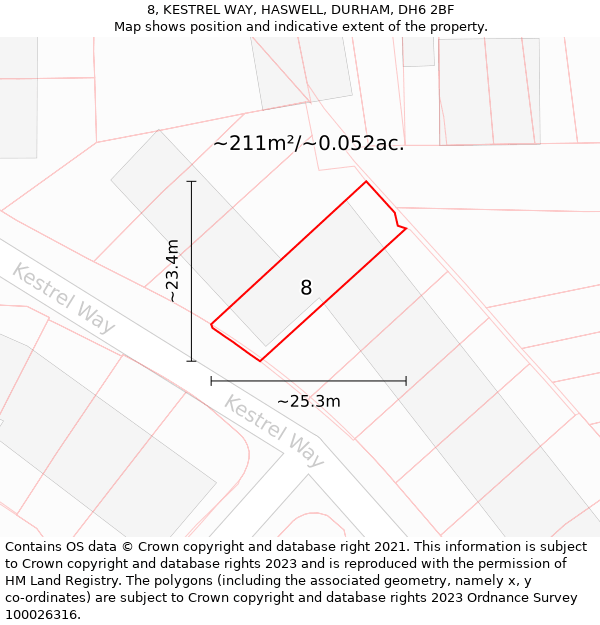 8, KESTREL WAY, HASWELL, DURHAM, DH6 2BF: Plot and title map