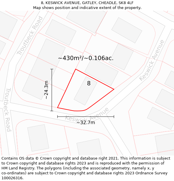 8, KESWICK AVENUE, GATLEY, CHEADLE, SK8 4LF: Plot and title map