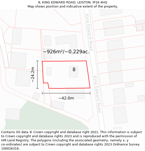 8, KING EDWARD ROAD, LEISTON, IP16 4HQ: Plot and title map