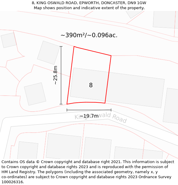 8, KING OSWALD ROAD, EPWORTH, DONCASTER, DN9 1GW: Plot and title map