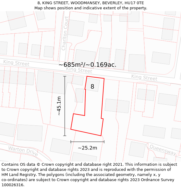 8, KING STREET, WOODMANSEY, BEVERLEY, HU17 0TE: Plot and title map