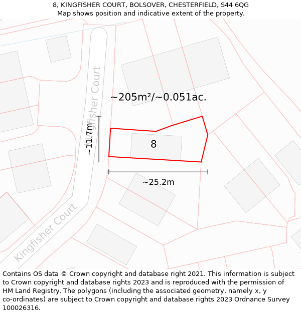 8, KINGFISHER COURT, BOLSOVER, CHESTERFIELD, S44 6QG: Plot and title map