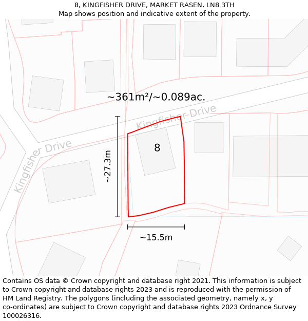 8, KINGFISHER DRIVE, MARKET RASEN, LN8 3TH: Plot and title map