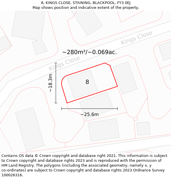 8, KINGS CLOSE, STAINING, BLACKPOOL, FY3 0EJ: Plot and title map