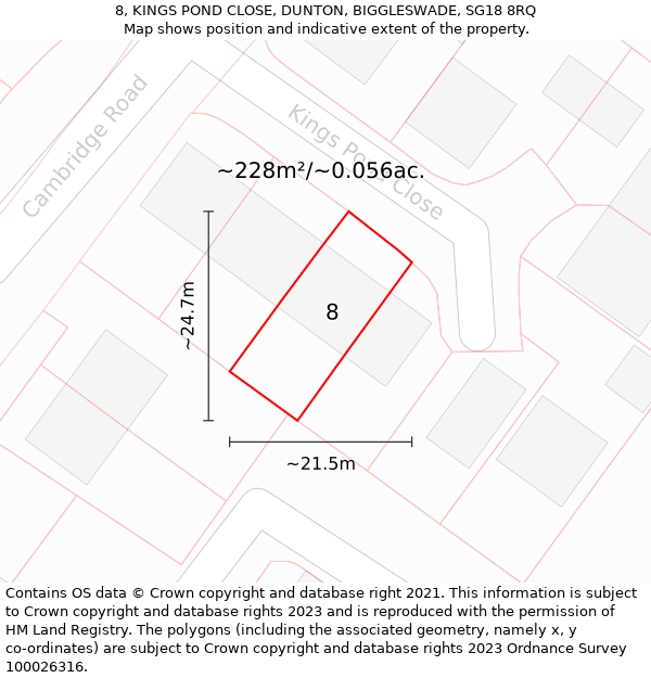 8, KINGS POND CLOSE, DUNTON, BIGGLESWADE, SG18 8RQ: Plot and title map