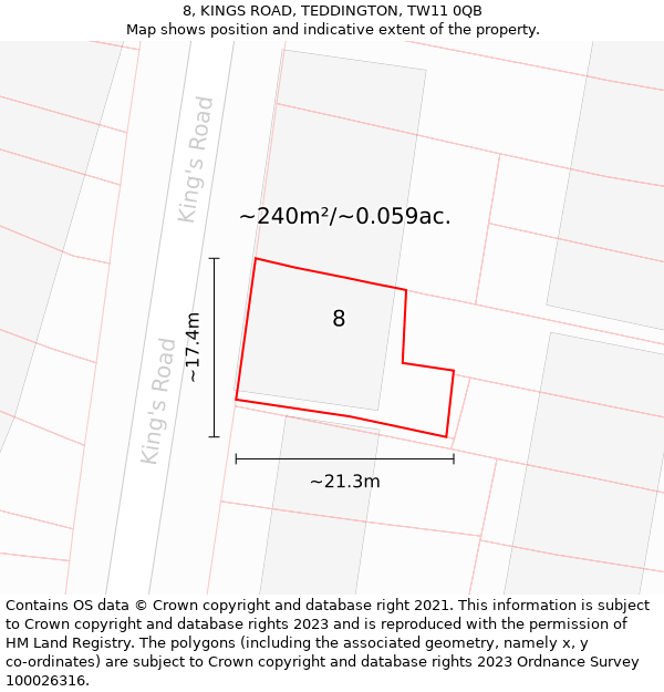 8, KINGS ROAD, TEDDINGTON, TW11 0QB: Plot and title map