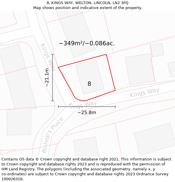 8, KINGS WAY, WELTON, LINCOLN, LN2 3FQ: Plot and title map