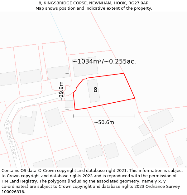 8, KINGSBRIDGE COPSE, NEWNHAM, HOOK, RG27 9AP: Plot and title map