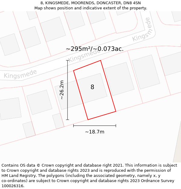 8, KINGSMEDE, MOORENDS, DONCASTER, DN8 4SN: Plot and title map