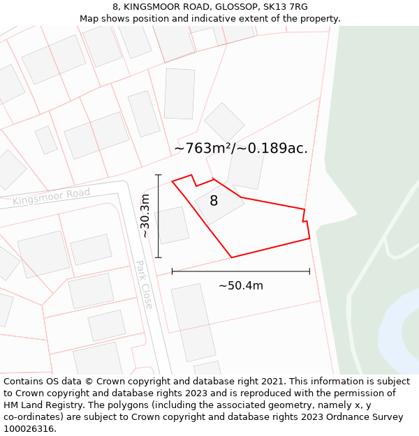 8, KINGSMOOR ROAD, GLOSSOP, SK13 7RG: Plot and title map