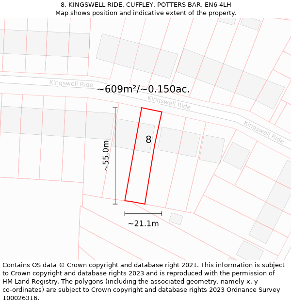 8, KINGSWELL RIDE, CUFFLEY, POTTERS BAR, EN6 4LH: Plot and title map