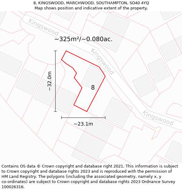 8, KINGSWOOD, MARCHWOOD, SOUTHAMPTON, SO40 4YQ: Plot and title map