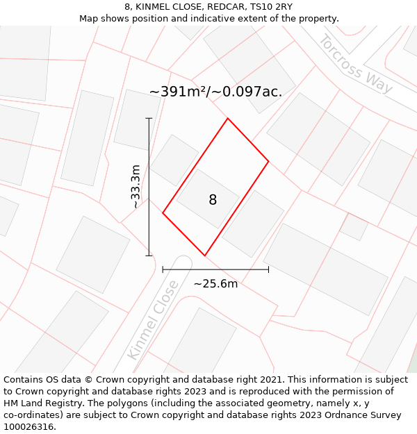 8, KINMEL CLOSE, REDCAR, TS10 2RY: Plot and title map